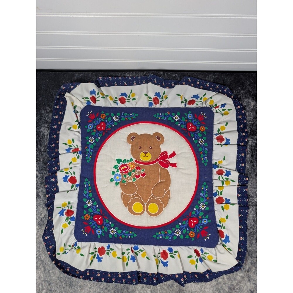 Vtg Hand Quilted 12" Bear Pillow Case Cottagecore Grannycore ShabbyChic